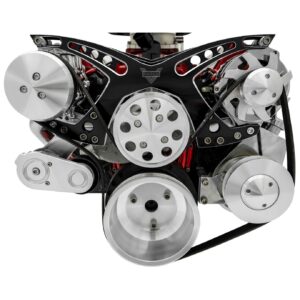 Big Block Chevy Revolver Serpentine System - AC & PS - Saginaw-Key - Black Onyx