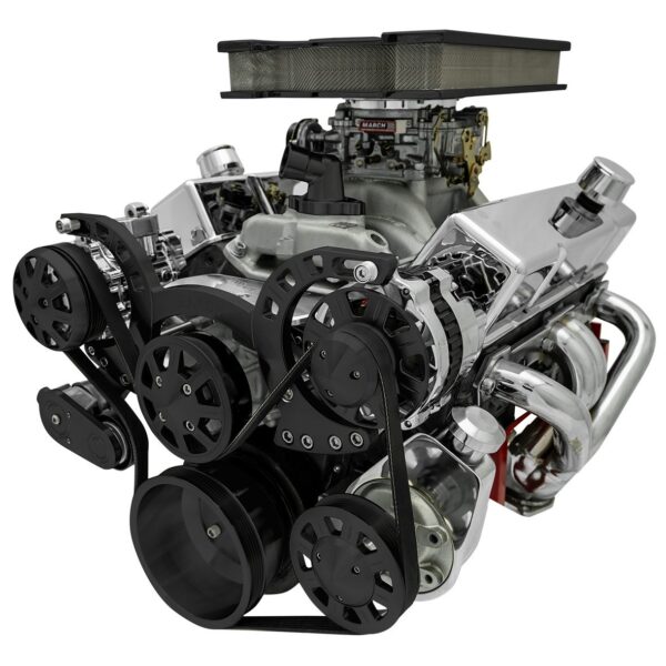 Small Block Black Clear Powder Coat Sport Track Serpentine Kit (AC/PS/ALT)