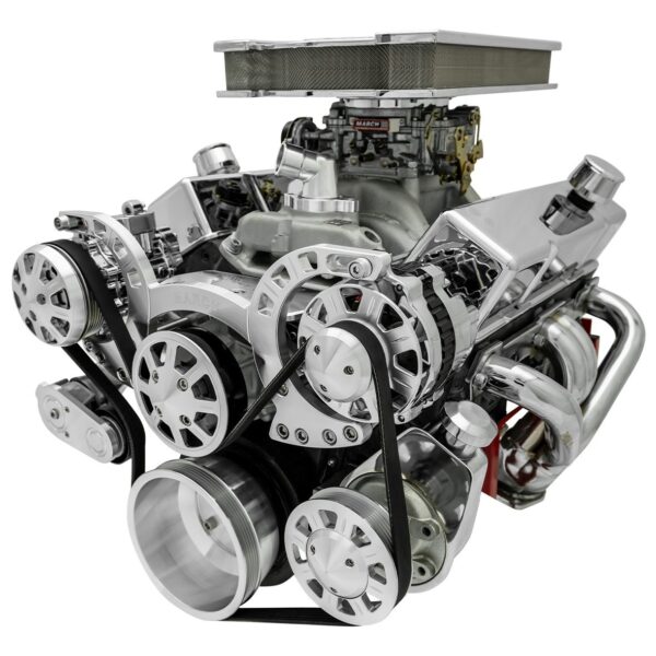 Small Block Chevy Clear Powder Coat Sport Track Serpentine Kit (AC/PS/ALT)