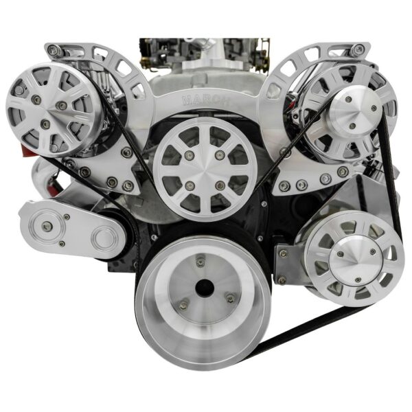 Small Block Chevy Clear Powder Coat Sport Track Serpentine Kit (AC/PS/ALT)