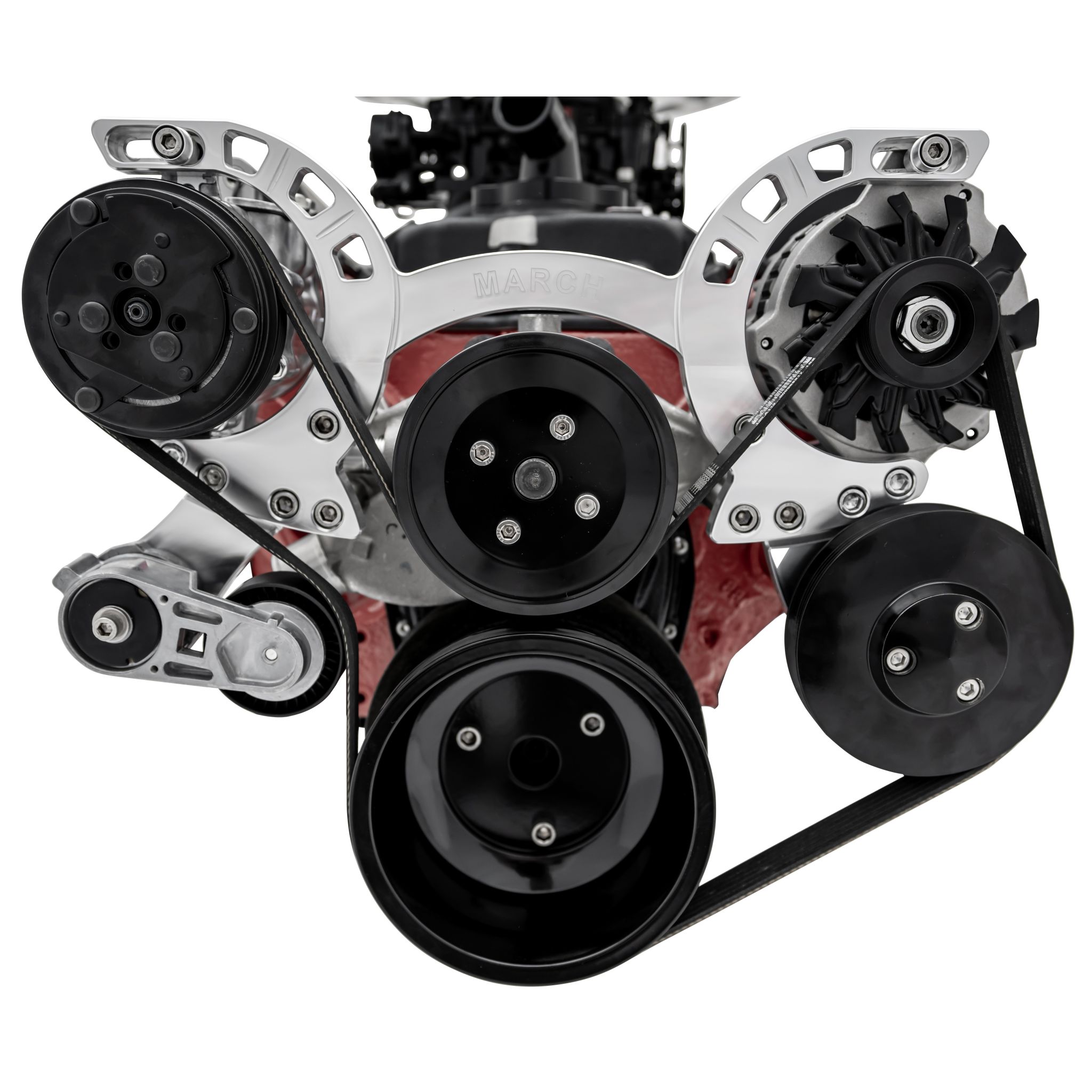 Small Block Chevy Sport Track Custom Serpentine System - AC & PS - GMT2 - Silver