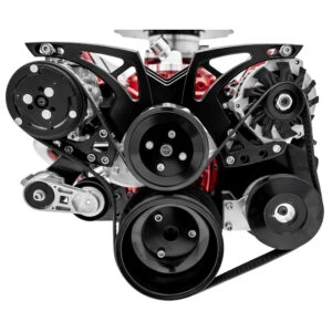 Small Block Chevy Style Track Custom Serpentine System; AC & PS; Saginaw; Black