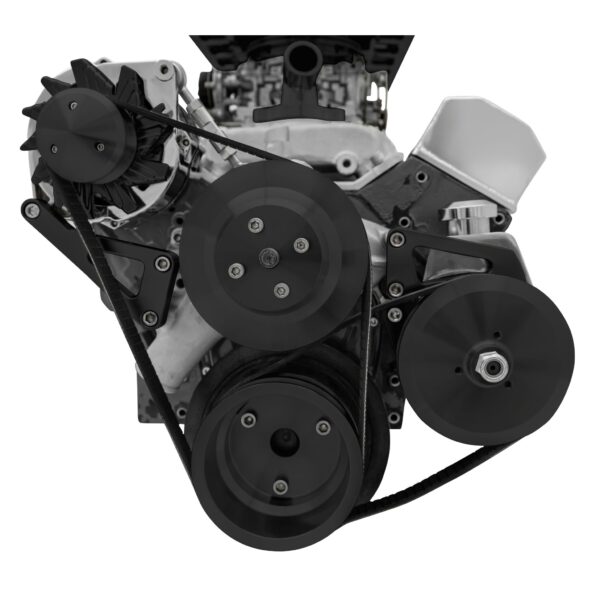 Small Block Chevy Serpentine Conversion Deluxe; LWP; PS ALT; Saginaw-Key; Black