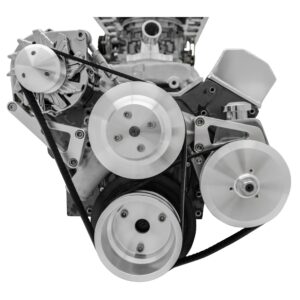 Small Block Chevy Serpentine Conversion; LWP - PS & ALT - Saginaw-Press - Silver