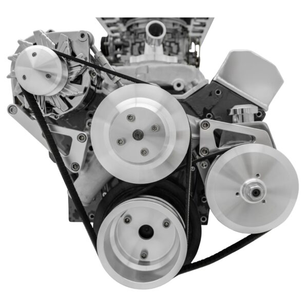 Small Block Chevy Serpentine Conversion; LWP - PS & ALT - Saginaw-Press - Silver