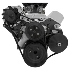 Small Block Chevy High Flow Serpentine Conversion; PS  ALT; Saginaw-Metric; BLK