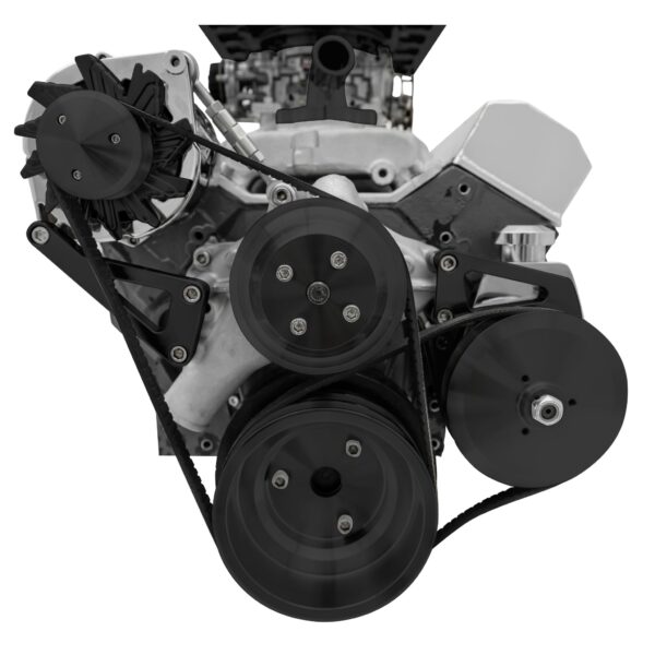 Small Block Chevy High Flow Serpentine Conversion; PS & ALT; Saginaw-Key; Black