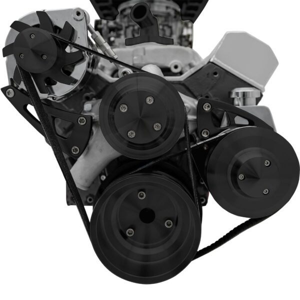 Small Block Chevy High Flow Serpentine Conversion; PS & ALT; Saginaw-Press; BLK