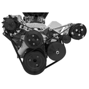 Small Block Chevy Serpentine Conversion Deluxe; AC & PS; Saginaw-Metric; Black