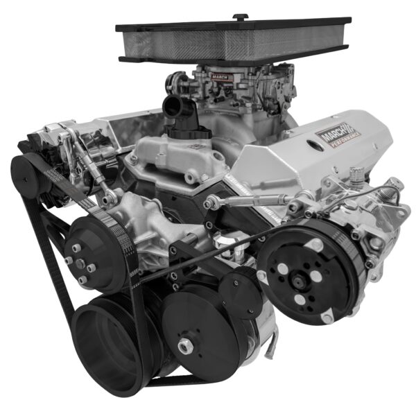 Small Block Chevy Serpentine Conversion Deluxe; AC & PS; Saginaw-Metric; Black