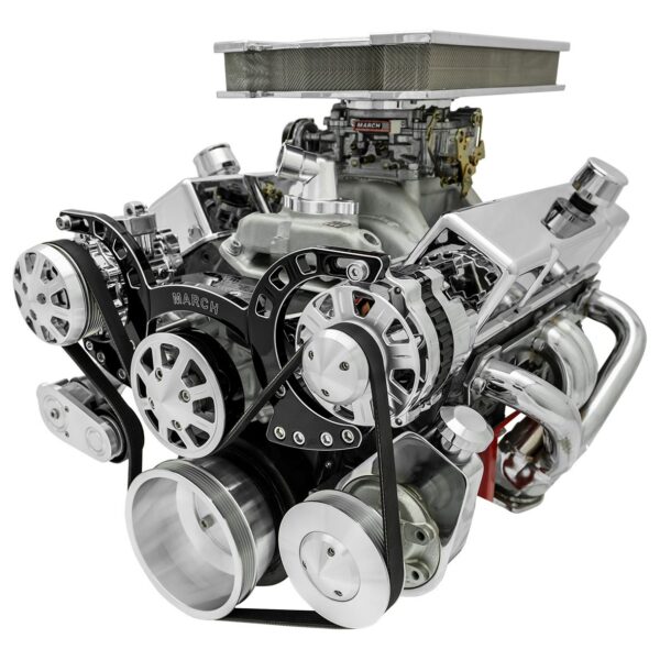 Big Block Chevy Sport Track Serpentine System; AC & PS; Saginaw-Key; Black Onyx