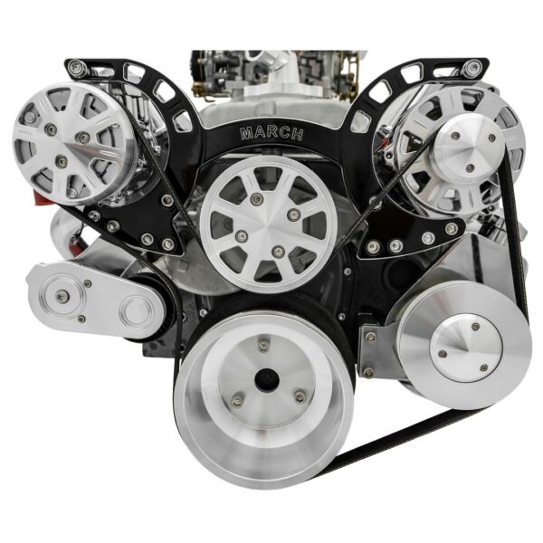 Big Block Chevy Sport Track Serpentine System; AC & PS; Saginaw-Key; Black Onyx