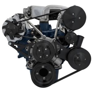 Small Block Ford High Flow Serpentine Conversion; 351W - AC & PS-Mustang - Black