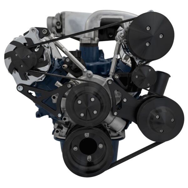 Small Block Ford High Flow Serpentine Conversion; 351W - AC & PS-Mustang - Black