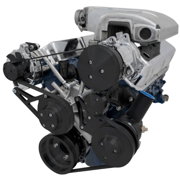 Small Block Ford High Flow Serpentine Conversion; 351W - AC & PS-Mustang - Black