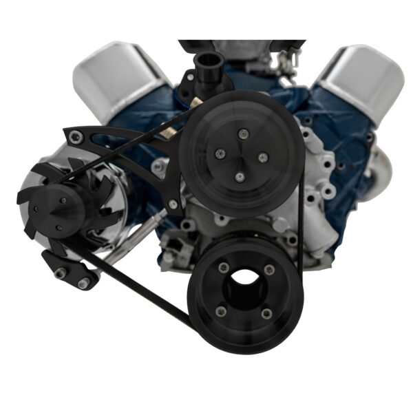 Small Block Ford Serpentine Conversion; 351W - Late - 4 Bolt - ALT Only - Black