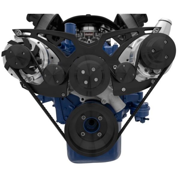 Ford 351 Cleveland Serpentine System - PS & ALT - Billet Accessories - Black