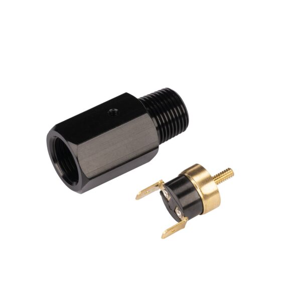 190° F Inline thermal switch. 3/8" NPT Black Anodized.