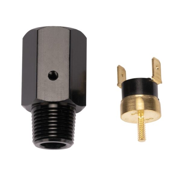 190° F Inline thermal switch. 3/8" NPT Black Anodized.