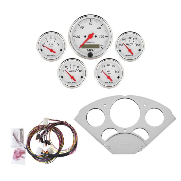 5 GAUGE DIRECT-FIT DASH KIT, CHEVY CAR 55-56, ARCTIC WHITE