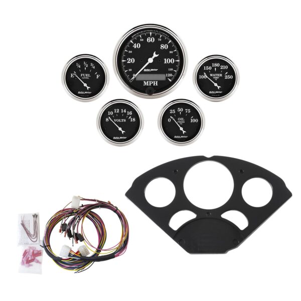 5 GAUGE DIRECT-FIT DASH KIT, CHEVY 55-56, OLD TYME BLACK