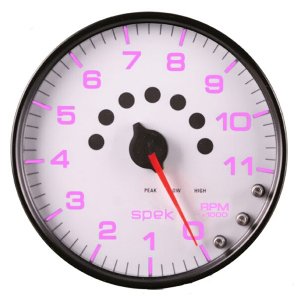 5 in. IN-DASH TACHOMETER, 0-11,000 RPM, SPEK-PRO, WHITE/BLACK