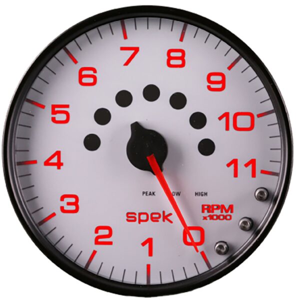 5 in. IN-DASH TACHOMETER, 0-11,000 RPM, SPEK-PRO, WHITE/BLACK