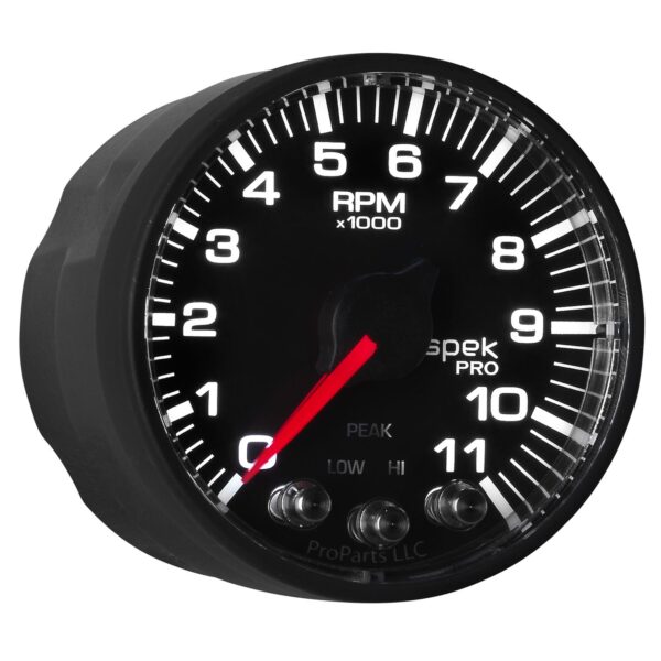 2-1/16 in. IN-DASH TACHOMETER, 0-11,000 RPM, SPEK-PRO, BLACK/BLACK
