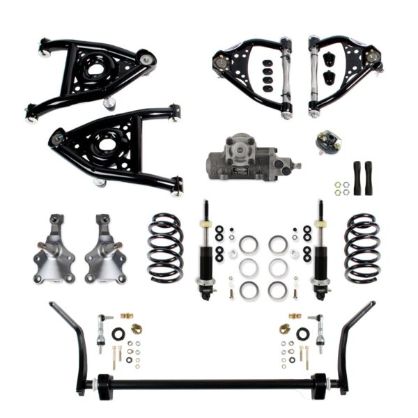 Detroit Speed-Front Speed Kit 3-Single Adjustable Shocks-Splined Sway Bar-SBC/LS
