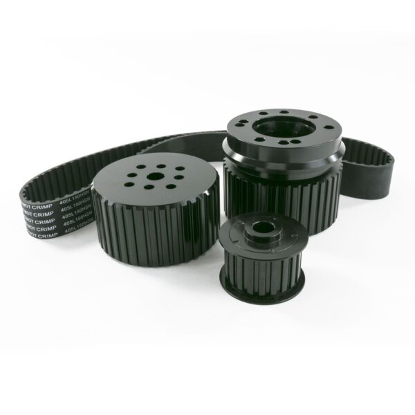 TSP Gilmer Style Pulley Kit; Billet Aluminum; SBC Long Water Pump; Black
