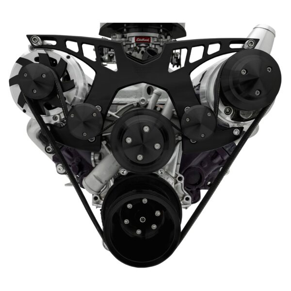 Small Block Chevy Style Track Serpentine System - PS & ALT - Billet ACC - Black
