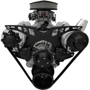 Small Block Chevy Style Track Serpentine System - PS & ALT - Billet ACC - Black