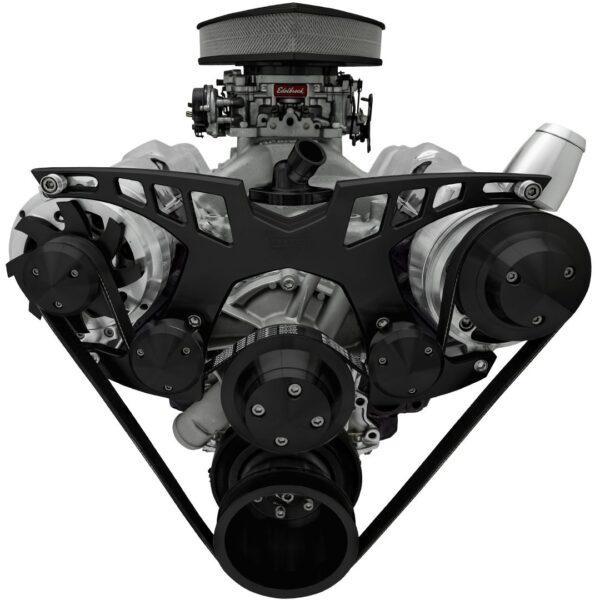 Small Block Chevy Style Track Serpentine System - PS & ALT - Billet ACC - Black