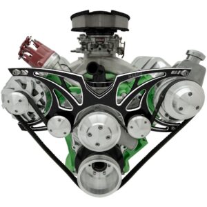 Big Block Chrysler Style Track Serpentine System - PS & ALT - Black Onyx