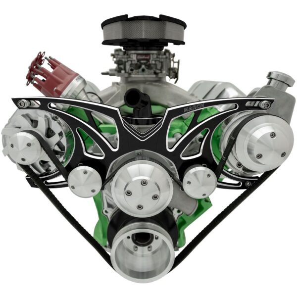 Big Block Chrysler Style Track Serpentine System - PS & ALT - Black Onyx