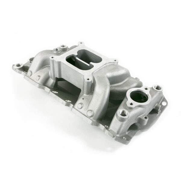 TSP Intake Manifold; Chevy Small Block Carb. Aluminum Dual Plane Air Gap; Satin