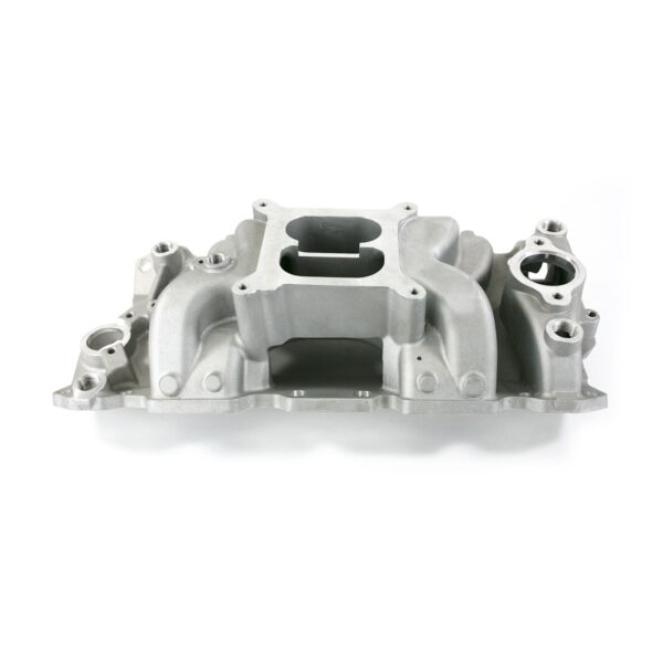 TSP Intake Manifold; Chevy Small Block Carb. Aluminum Dual Plane Air Gap; Satin