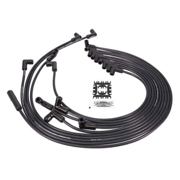 Chevy SB Over Valve Cover Wires; 8.5mm Black; 90 Deg White Ceramic Plug Boots