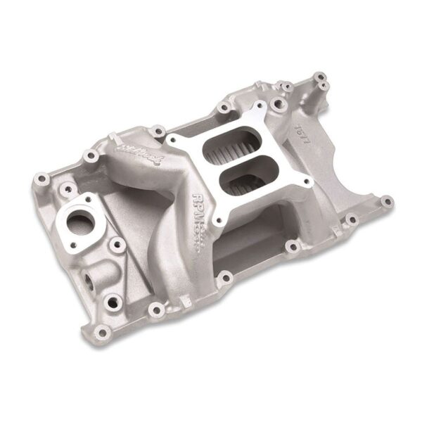 EDELBROCK PERFORMER RPM AIR-GAP SMALL BLOCK MOPAR INTAKE MANIFOLD 7577, MAGNUM HEADS, DUAL PLANE, NATURAL ALUMINUM