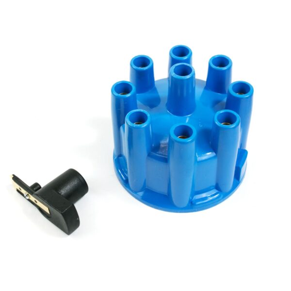 TSP Pro Billet & Ready to Run Distributor Cap and Rotor Kit; 8 Cyl Female; Blue