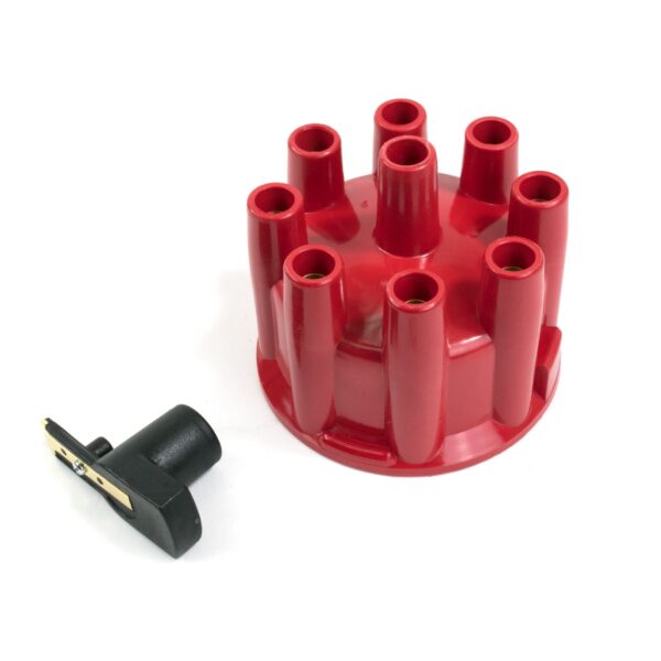 TSP Pro Billet & Ready to Run Distributor Cap and Rotor Kit; 8 Cyl Female; Red