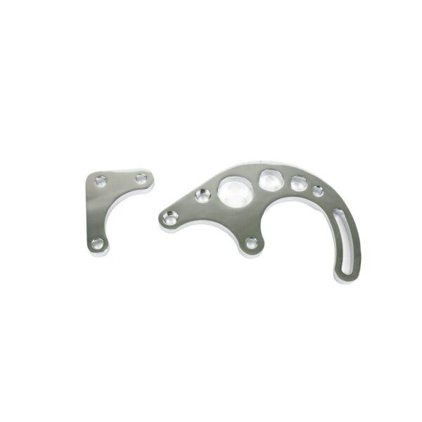 TSP Power Steering Saginaw Bracket; Aluminum SBC LWP 2-Piece; Chrome