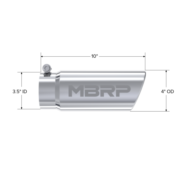 MBRP Exhaust Tip; 4in. O.D. Angled Rolled End 3in. inlet 10in. length; T304