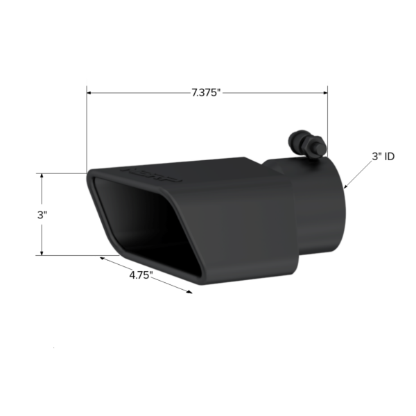 MBRP Exhaust Tip; 3in OD Inlet; Rectangle Angle Cut; Black