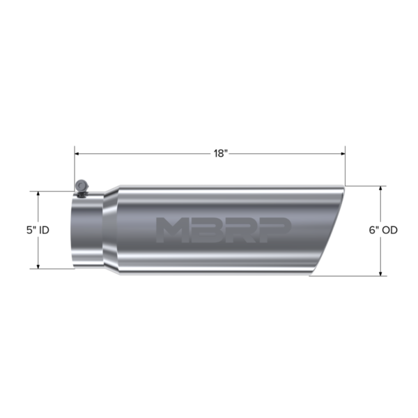 MBRP Exhaust Tip; 6in. O.D.; Angled Rolled End; 5in. inlet 18in. in length; T304