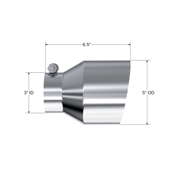 MBRP Exhaust Tip; 5in OD Out; 3in ID; 6.5in Length; Angle Cut; Single Wall; T304